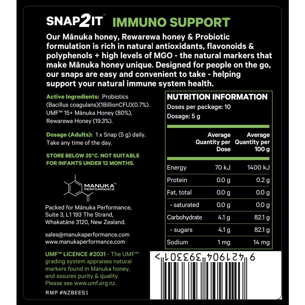 Immuno Support UMF™ 12+ Mānuka Honey & Probiotic Snaps